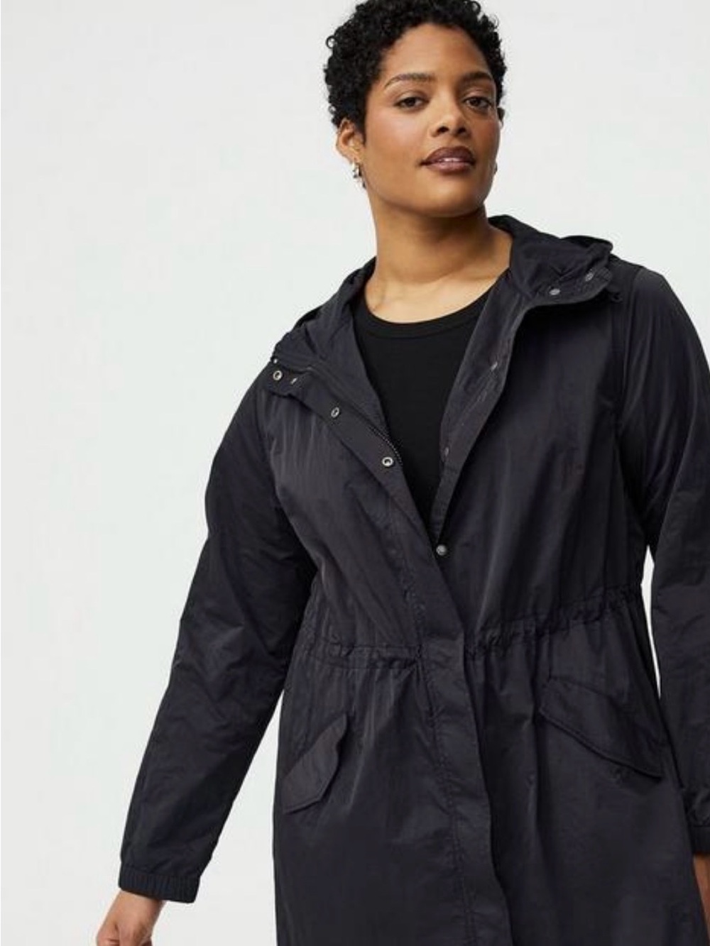 torrid Black Hooded Trench Coat with Drawstring Waist